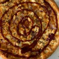 Bbq Chicken Pizza · Bbq sauce, Bbq chicken breast, red onion and mozzarella cheese.