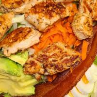 Cobb Salad · Base of garden salad with grilled chicken, smoky bacon, sliced avocado, hard boiled egg with...