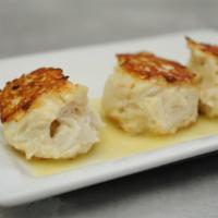 Mini Crab Cakes · three pan seared jumbo lump crab cakes w. clarified butter and side roasted garlic aioli (10...