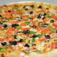 16' Vegetable Pizza · Mushrooms, black olive, onion, plum tomato, green pepper.