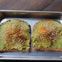 Green Monster Toast · fresh avocado + pizza seasoning + sea-salt + sesame seeds + sesame sprouted grain bread