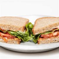Cfs#2. Blt · Fakin' bacon (smoked tempeh strips), red leaf lettuce, tomato, vegan mayo, barbecue sauce, o...