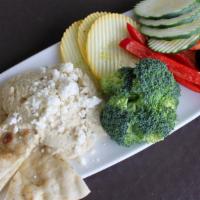 Roasted Garlic Hummus · served with an array of seasonal vegetables and pita bread