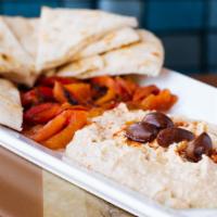 Hummus & Roasted Red Peppers · Our delicious hummus and marinated roasted red peppers in our special house dressing. Served...