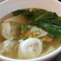 Wonton Soup · Filled with shrimp and pork in chicken broth and topped with scallions.