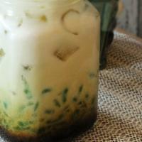 Ice Cendol · Rice jelly, coconut milk, and palm sugar.