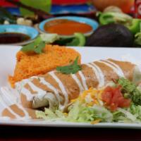 Burrito Chipotle · With beans and cheese, covered with melted cheese and chipotle sauce. Served with salad, ric...