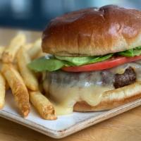 Gather Burger* · Gooey Muenster Cheese, Caramelized Onions, Special Sauce, Tomato & Lettuce On A Toasted Brio...