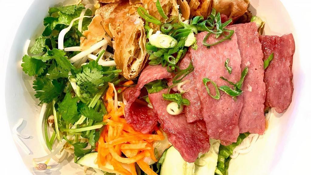 Vietnamese Sausage & Eggroll · -	Vermicelli noodles<br />-	Vietnamese Sausages <br />-	Lettuce <br />-	Cucumber <br />-	Beansprouts<br />-	Pickled carrots <br />-	Green onions<br />-	Fried onions