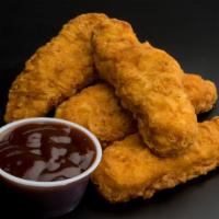 Hot Chicken Tenders · Served with a side of bleu cheese. Add fries for an additional charge. Spicy.