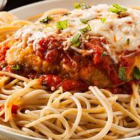 Chicken Parmigiana Dinner · Baked with mozzarella cheese in our homemade sauce with your choice of pasta.