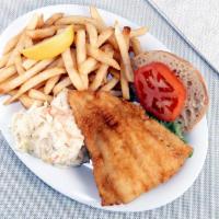 Haddock Sandwich · Served with French fries, Cole slaw and tartar sauce. Add sweet potato fries, o-rings, salad...