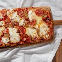Sausage & Pepperoni · Spicy Sausage, Pepperoni, Crushed Tomatoes, Whipped Ricotta