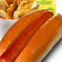 Doogy Kids Combo · Kids dog with beef frank and ketchup, french fries and apple juice.