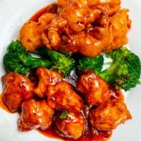  General Tso'S Double Delight · Hot and spicy. General tso's chicken on one side with general tso's shrimp on the other side.