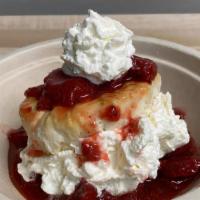Buttermilk Biscuit Strawberry Shortcake · with freshly whipped cream