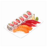 Go Fish Combo C · 2 pieces tuna sushi, 2 pieces salmon sushi, and spicy tuna roll