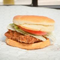 Crispy Chicken · Topped with lettuce and tomato.