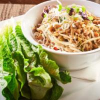 Thai Chicken Lettuce Wraps · Chicken, bean sprouts, red pepper, celery, crushed cashews, fresh cilantro, crispy noodles a...