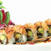 Lancaster Roll · Hot. Eel avocado inside, topped with spicy crab and spicy lobster salad. Cooked.