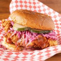 Haverhill Hot · Our take on a Nashville hot chicken sandwich, our classic buttermilk fried chicken, tossed i...