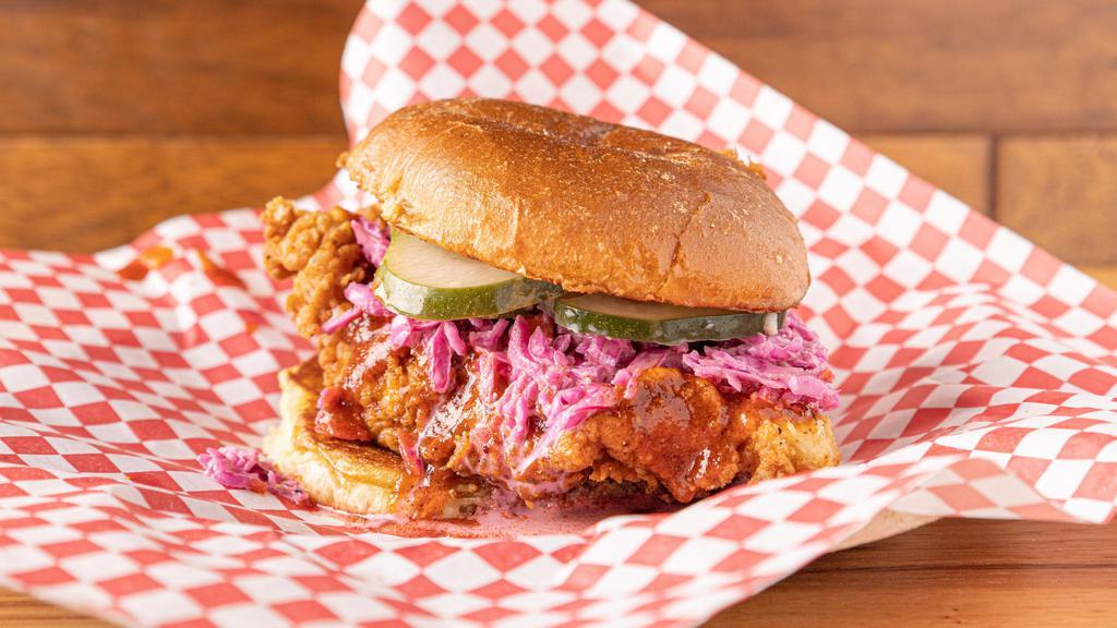 Haverhill Hot · Our take on a Nashville hot chicken sandwich, our classic buttermilk fried chicken, tossed in our 