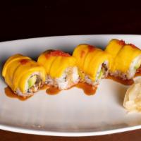 Becky Roll · Eel avocado inside with mango and masago on top.