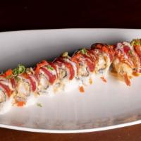 Ultimate Roll · Shrimp tempura inside with hot pepper tuna, wasabi mayo, and tobiko on top.