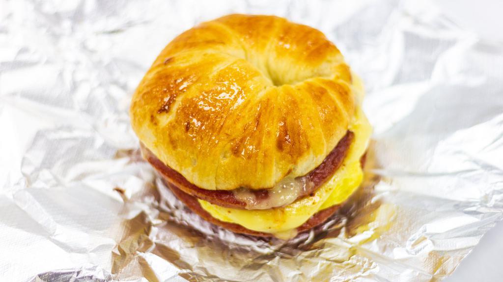 Pork Roll, Egg And Cheese Breakfast Sandwich · Taylor pork roll with egg patty and cheese of choice on bread of choice.