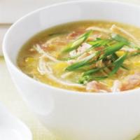 Sweet Corn Chicken Soup · Soup made with chicken and vegetables.