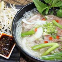 Pho Tai'S · Vietnamese noodle soup with a choice of protein. additional proteins and sauce for an extra ...
