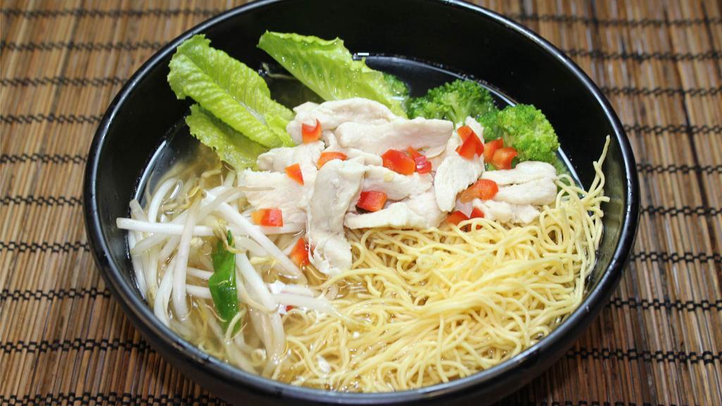 Chicken Noodle Soup · Made with savory broth with chicken noodles and vegetables.