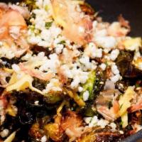 Fried Brussels Sprouts · soy glaze, pickled ginger, crispy rice, bonito flakes (GF)