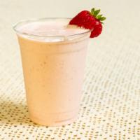 Strawberry Smoothie · Made of milk, banana, yogurt, sugar and strawberry.