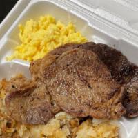 Ribeye Steak Platter With 2 Eggs · Premium Ribeye Steak with 2 eggs, and your choice of grits or home fries