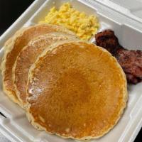 3Pc Pancake Platter · Comes with your choice of meat and eggs