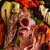 Antipasto Platter · A classic combination of soppressata, salami, capocollo, prosciutto, roasted peppers, artich...