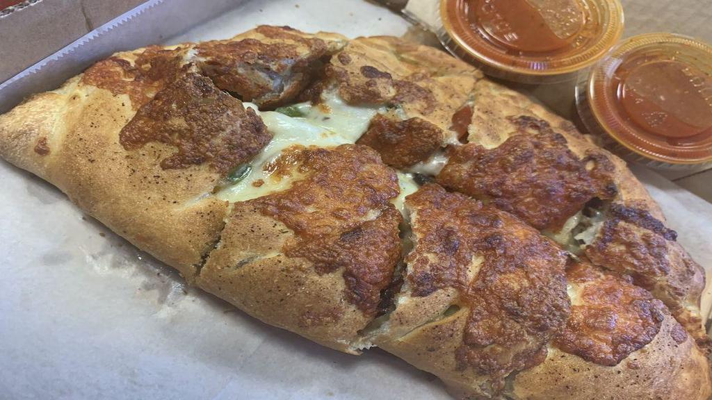 Broadway  Special Calzone · Signature red sauce, mozzarella cheese, pepperoni, sausage, green peppers, onions and mushrooms.