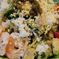 Shrimp Louie Salad · Bibb Lettuce, Poached Shrimp, Avocado, Tomatoes, Grated Eggs, Capers, Traditional Louie Dres...