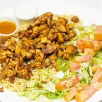 Chicken Gyro Over Rice With Salad · 