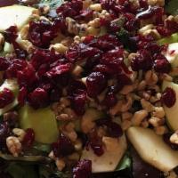 Granny Smith Apple, Cranberry, And Walnut Salad · Dried cranberries, toasted walnuts, Gorgonzola, apples, and mixed greens.
