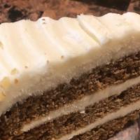 Carrot Cake · Moist cake, spiced with cinnamon & frosted with cream cheese frosting.