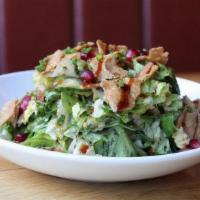 New! Fattoush Salad · Roasted tomatoes, radishes, pickled cucumbers, and celery, parsley, chives, mint, crackers, ...