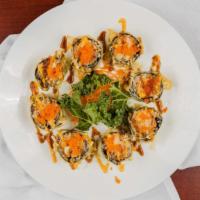 Godzilla Roll · Spicy tuna and avocado inside, whole roll deep fried, with eel sauce, tobiko, scallion and s...