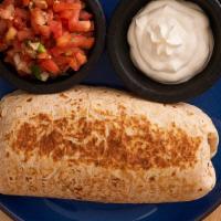 Burrito Breakfast · Dry style burrito filled with rice, beans, cheese, and scramble eggs. served with pico de ga...
