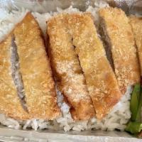 Katsu Pork · Dipped in flour, egg & breadcrumb, then deep fried, serves with pan fried egg, asparagus and...
