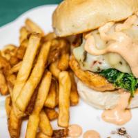 Salmon Burger · With Cajun mayo and pepper Jack cheese.
