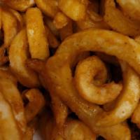 Curly Fries · Spiralized potatoes, deep-fried and seasoned.