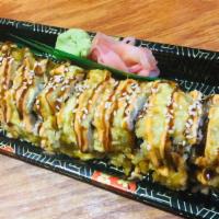 Tokyo Roll · Spicy. Eight pieces. Deep fried roll with eel, salmon, cheese, and scallion. Topped with spi...