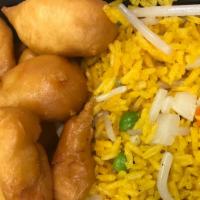 Sweet And Sour Dinner Combination Platter · Served with egg roll and pork fried rice.
